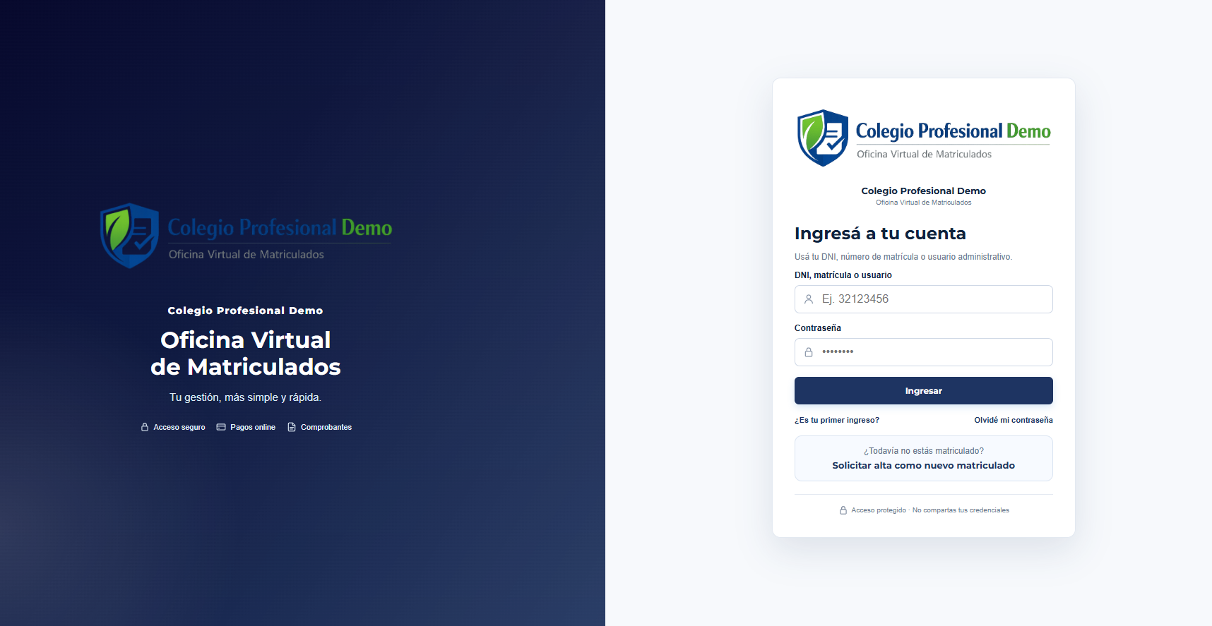 Captura de Oficina Virtual de Matriculados